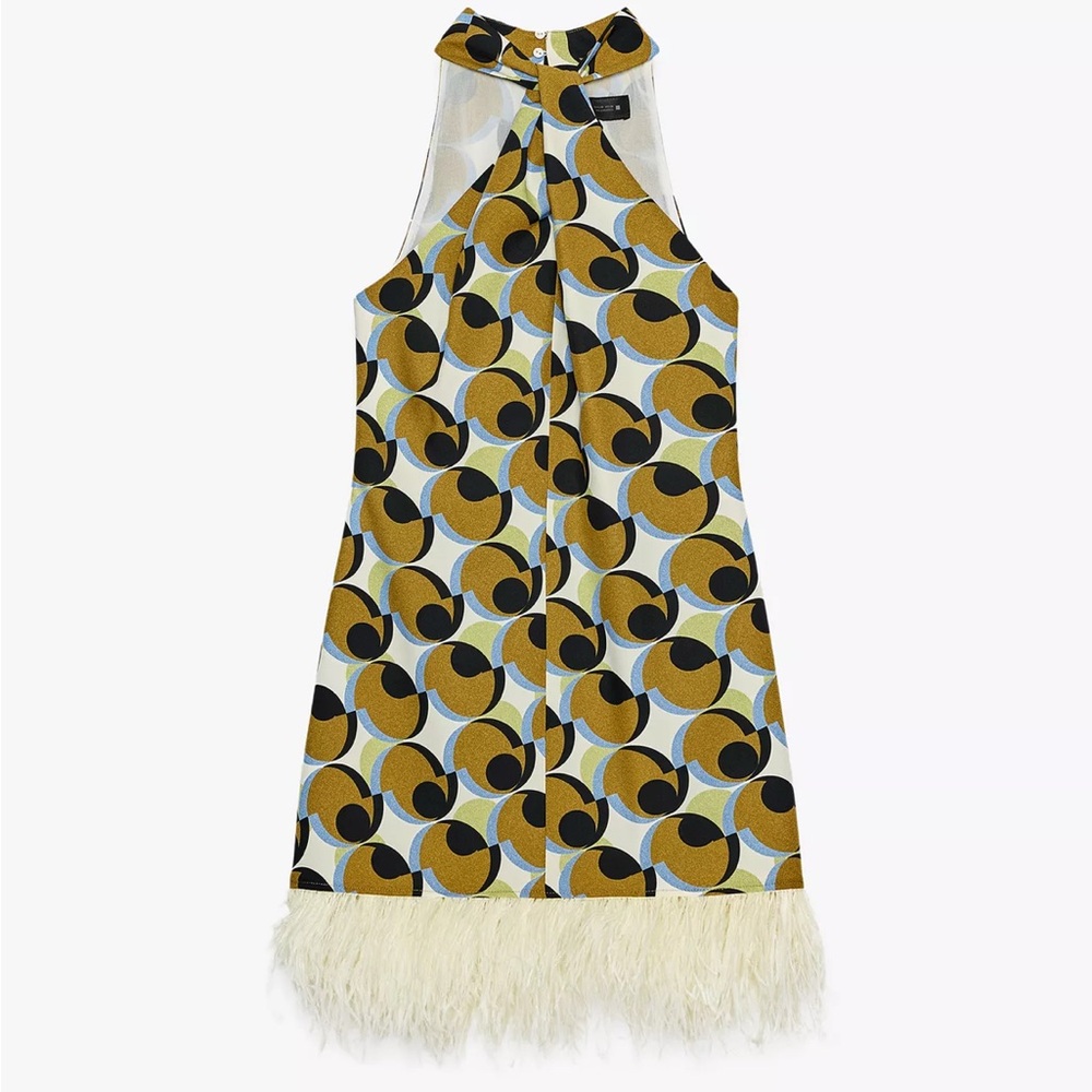 Zara Geometric Feather Trim Dress - Picture 2 of 5